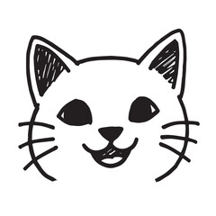 Cat Doodle Black and White Illustration Vector Image Cute Kitten Sketch Line Art Drawing Silhouette