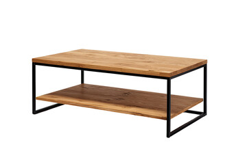 Wooden coffee table with metal base. Two tiers