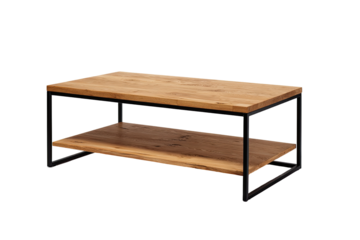 Wooden coffee table with metal base. Two tiers