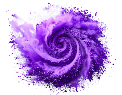 1Abstract Purple Powder Splash Forming Spiral Shape, Artistic Style, isolated on transparent background PNG