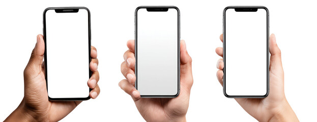 Three hands holding smartphones with blank screens (5)