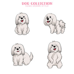 Cute Maltese dogs vector set Collection of hand drawn kawaii style in illustration