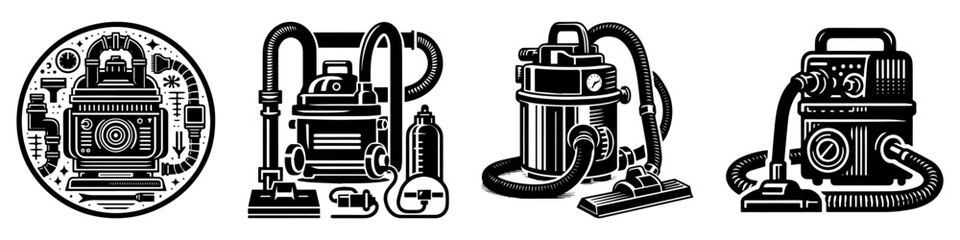Obraz premium Modern Minimalist Vacuum System Icon, Flat Silhouette of an Industrial Suction Device Vector for Mechanical Illustration Design