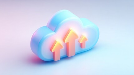 Abstract 3d cloud icon with upward arrows and gradient lighting