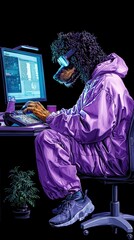 Fototapeta premium Doggy Programmer in Purple.