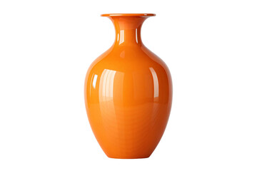 Orange ceramic vase with glossy finish and narrow neck, elegant traditional shape, isolated on a transparent background