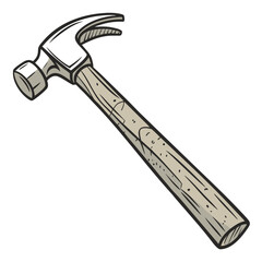 Claw hammer tool with wooden handle metal head