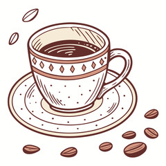 Coffee cup with beans saucer drink