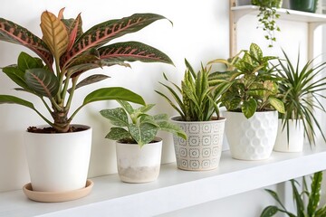 Obraz premium White shelf with a variety of potted plants