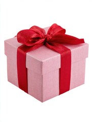 Obraz premium Pink Gift Box with Red Ribbon and Bow