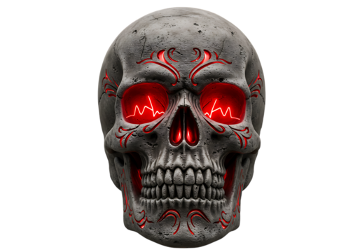 Glowing Red Eyes Skull: Halloween Decor, Gothic Art, Dark Fantasy Element isolated on transparent background