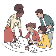 Diverse team collaborating around a table collaboration