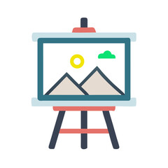 Easel with landscape painting mountains