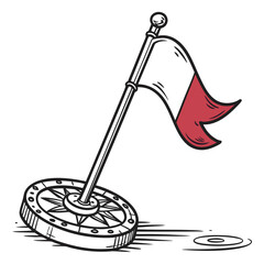 Flag on compass with ripples navigation travel