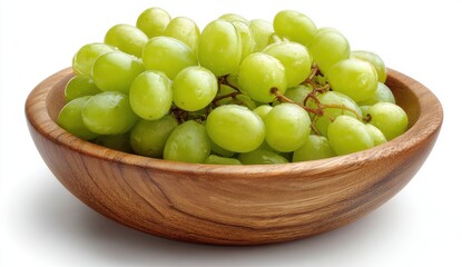 Plump Green Grapes in Rustic Wooden Bowl