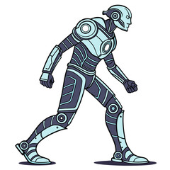 Futuristic robot walking with light blue accents android