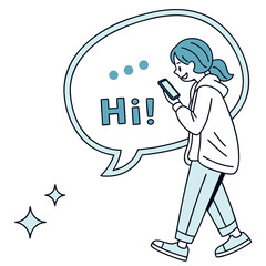 Girl texting with speech bubble smartphone