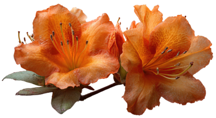 Close-up of two vibrant orange azalea flowers