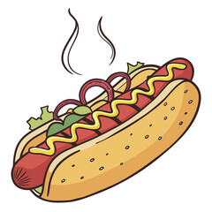 Hot dog with mustard onions and lettuce sausage