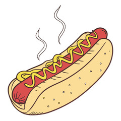 Hot dog with mustard and steam sausage yellow