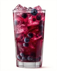 Refreshing Blueberry Drink with Ice in Tall Glass