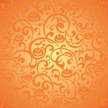 Halloween background with bats and pumpkin. Good for textile fabric design, wrapping paper, website wallpapers, textile, wallpaper and apparel. vector illustration