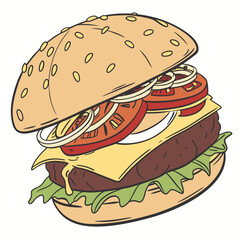 Juicy burger with cheese tomato and lettuce hamburger