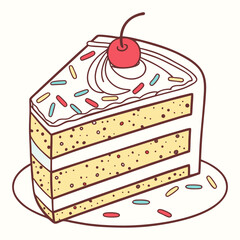 Layered cake with cherry and sprinkles slice dessert