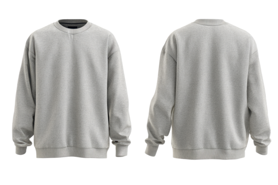 Front and back view of a light gray sweatshirt