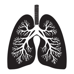 Human Lungs Silhouette Anatomical Black and White Design.