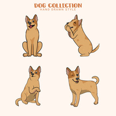 Cute Red Heeler dogs vector set Collection of hand drawn kawaii style in illustration