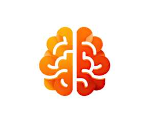 Orange stylized brain graphic on black background