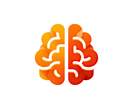 Orange stylized brain graphic on black background
