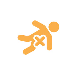 Fototapeta premium Orange Man Slipping with X Mark on Tummy; Safety Hazard Symbol