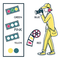 Person with camera and color swatches photography film reel