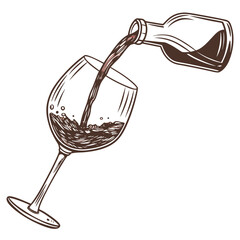 Pouring red wine into a glass bottle liquid