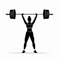Silhouette of a strong person lifting a heavy barbell overhead, symbolizing strength and determination