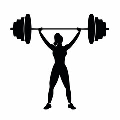 Strong woman silhouette lifting weights, demonstrating fitness and strength