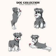 Cute Schnauzer dogs vector set Collection of hand drawn kawaii style in illustration