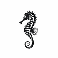 Fototapeta premium Elegant monochrome illustration of a seahorse in profile, showcasing intricate details and graceful lines. The image is a study of marine life and design, perfect for various creative projects.