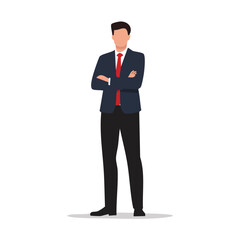 Confident Businessman, Arms Crossed, Flat Design
