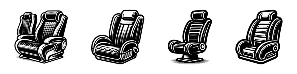 Modern Minimalist Car Seat Icon, Flat Silhouette of an Automotive Seating Component Vector for Vehicle Interior Illustration Design