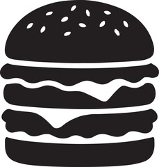 Stacked Hamburger Silhouette Vector  Bold Black and White Burger Icon with Sesame Bun