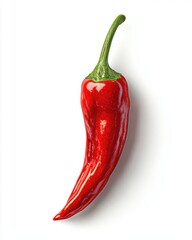 Single Ripe Red Chili Pepper on White Background
