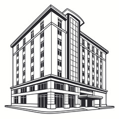 Tall building with many windows and entrance canopy