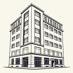 Tall geometric building with many windows architecture