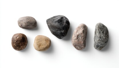 Fototapeta premium Small Stones Collection on White Background