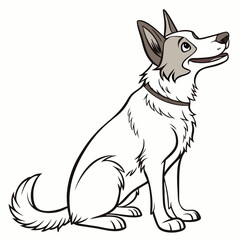 White dog with grey markings sitting attentively canine