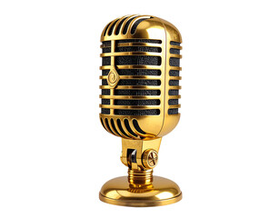 Vintage Retro Style Golden Microphone with Black Grill Isolated on Transparent Background