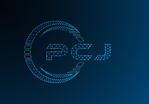 PCJ low poly letter logo vector design. PCJ lower poly logo design. Low poly logo.